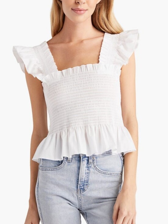 Hill House Tops - Hill House The Paz nap White Smocked Ruffle Peplum Top